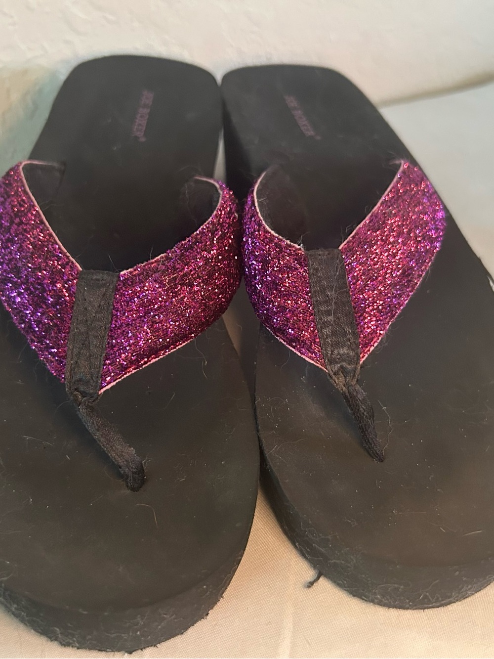 Joe Boxer Purple Glitter Thong Platform Sandals